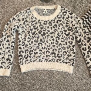 Mudd Cream and Black Leopard Print Crew Neck Sweater